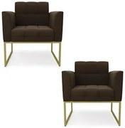 Poltrona Base Industrial Dourado Kit 2 Ana Suede Marrom - Ibiza