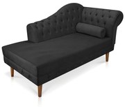 Divã Recamier Capitonê Mônaco 165 cm Suede Preto Pés Chanfrado- D'Rossi