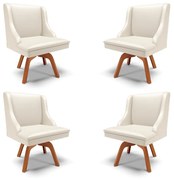 Kit 4 Cadeiras Decorativas Sala de Jantar Base Giratória de Madeira Firenze PU Bege/Natural G19 - Gran Belo