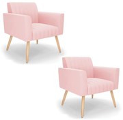 Kit 2 Poltronas Viena Gomada Suede Pés Palito Natural D03 - D'Rossi - Rosa Bebê