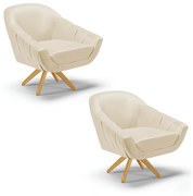 Kit 02 Poltronas Giratória Giovana Corino Base Madeira MA30 D01 - D'Rossi - Bege