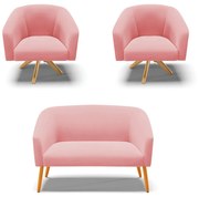 Namoradeira e 2 Poltronas Giratória MA30 Stella Suede D03 - D'Rossi  - Rose
