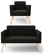 Sofá Namoradeira com Poltrona Pés Palito Natural Marisa Suede Preto D03 - D'Rossi