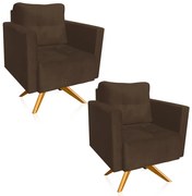 Kit 2 Poltronas Giratória Livia Suede Base de Madeira MA30 D01 - D'Rossi - Marrom