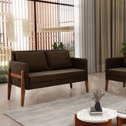 Sofá Namoradeira Lana Suede Base de Madeira D03 - D'Rossi - Marrom