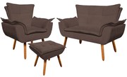 Conjunto Poltrona Puff e Namoradeira Pés Palito Charger Suede Marrom G19 - Gran Belo