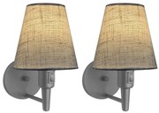 Kit/2 Arandela Cone Md-2013 Cinza C/ Inter Liga e Desl Cúpula em Tecido Rustico Bege - Bivolt