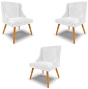Kit 3 Cadeiras Decorativas Sala de Jantar Pés Palito de Madeira Firenze PU Branco Brilho/Natural G19 - Gran Belo