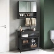 Gabinete de Banheiro Liny 80cm e Espelheira Moscow Grafite Z54 - Mpoze