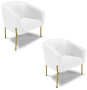Poltrona Decorativa Pé de Ferro Dourado Kit 2 Stella Sintético D03 - D'Rossi - Branco