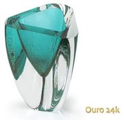 Vaso Triangular nº 4 Verde com Ouro Murano Cristais Cadoro