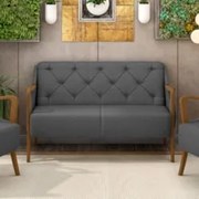Poltrona Namoradeira 2 Lugares 135cm Capitonê Lapa Z32 Linho Cinza Esc