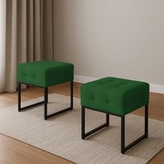 Puff Sala Decorativo Industrial Kit 2 Elisa Veludo D03 - D'Rossi - Verde