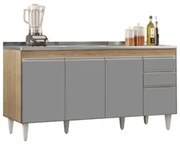 Balcão Gabinete com Pia Inox 160cm Arkansas Castanho/Cinza – Lumil