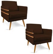 Kit 02 Poltronas Mari Suede Pés Palito Castanho - D'Rossi - Marrom
