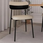 Cadeira de Jantar Estofada Fixa Ella M25 Linho Areia/Preto - Mpozenato
