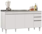 Balcão Gabinete com Pia Inox 160cm Arkansas Branco - Lumil