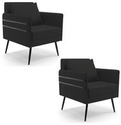Kit 02 Poltronas Mari Veludo Pés Palito de Ferro Preto - D'Rossi - Preto