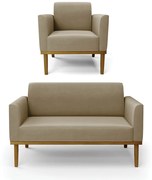 Sofá Namoradeira com Poltrona Base de Madeira Fixa Castanho Marisa Suede - Marrom Rato