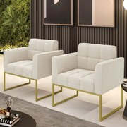 Poltrona Decorativa Industrial Dourado Kit 2 Elisa Bouclê D03 - D'Rossi  - Bege