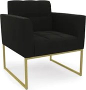 Poltrona Decorativa Base Industrial Dourado Ana Suede Preto - Ibiza