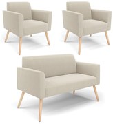 Namoradeira e 2 Poltronas Pé Palito Natural Marisa Bouclê - Bege