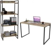 Conjunto Escritório Estilo Industrial Mesa 120cm e Estante 60cm 4 Prat