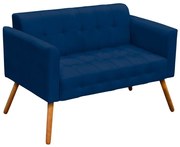 Kit 01 Namoradeira e 02 Poltronas Giratória Elisa Suede Base Madeira MM30 D03 - D'Rossi - Azul Marinho
