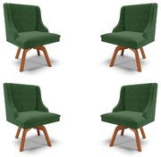 Kit 4 Cadeiras Decorativas Sala de Jantar Base Giratória de Madeira Firenze Suede Verde Esmeralda/Natural G19 - Gran Belo