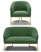Sofá Namoradeira e Poltrona Industrial Dourado Stella Suede D03 - D'Rossi - Verde