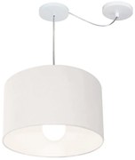 Lustre Pendente Cilíndrico Com Desvio Md-4226 Cúpula em Tecido 40x25cm Branco - Bivolt