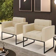 Kit 2 Poltronas Elisa Suede Base Metálica Industrial Preto D03 - D'Rossi - Bege