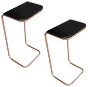 Kit 02 Mesas Lateral Tampo Preto Multiuso para Sofá Base Metálica J01 - D'Rossi - Bronze