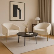 Poltrona Decorativa Pé de Ferro Dourado Kit 2 Stella Cotelê Ext/Veludo D03 - D'Rossi - Off White