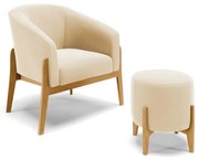 Poltrona com Puff Base de Madeira Stella Suede Bege D03 - D'Rossi