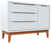 Cômoda Bo 3 Gavetas e 1 Porta - Branco com Pés Jequitibá