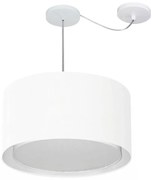Lustre Pendente Cilíndrico Com Desvio Md-4313 Cúpula em Tecido 45x30cm Branco - Bivolt