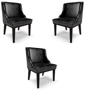 Kit 3 Cadeiras Decorativas Sala de Jantar Base Fixa de Madeira Firenze PU Preto Brilho G19 - Gran Belo