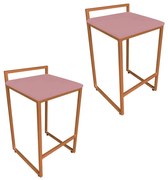 Conjunto 02 Banquetas Pietra Suede Base Cobre - Rose