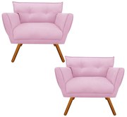 Kit 2 Poltronas Anitta Suede Pés Palito Castanho D03 - D'Rossi - Rosa Bebê