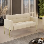 Sofá Namoradeira 2 Lugares Pé de Ferro Dourado Elisa Suede D03 - D'Rossi - Bege