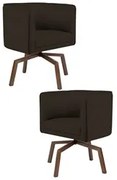 Kit 2 Poltronas Decorativas Base Ka Madeira Betina C-34 Corano Marrom