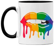 Caneca Boca Lábios Colorido Molhados com Alça Preta