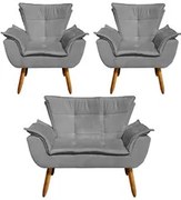 Kit Namoradeira 2 Lugares e 2 Poltronas Decorativas Pés Palito Opla Su
