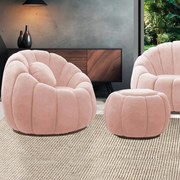 Poltrona Decorativa Orgânica Giratória com Puff Cloud Bouclê E03 - D'Rossi - Rose