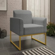 Poltrona Decorativa Isabella Base Industrial Linho Grafite/Dourado G19 - Gran Belo