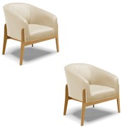 Poltrona Decorativa Base de Madeira kit 2 Stella Sintético D03 - D'Rossi - Bege