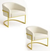 Poltrona Sala Decorativa Industrial Dourada Kit 2 Arielle Suede - Bege