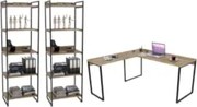 Conjunto Escritório Estilo Industrial Mesa 150x150cm e 2 Estantes 60cm