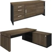 Mesa Escritório em L e Balcão 2 Portas 3 Gavetas Corp A06 Charuto/Pret